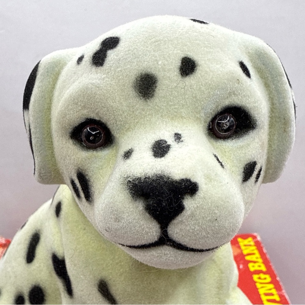 Flocked Dalmation Saving Bank Puppy Dog Black & White Original Box Toy Concepts